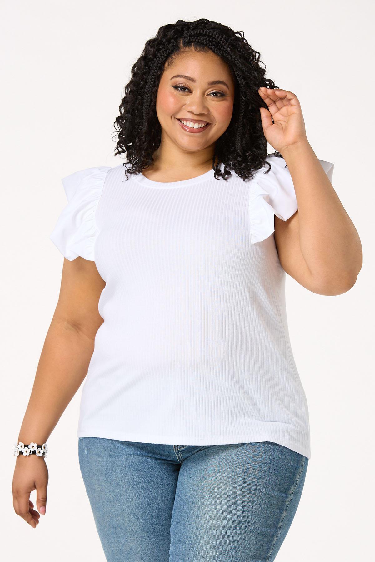  Cato Fashions | Cato Plus Size White Flutter Sleeve Top