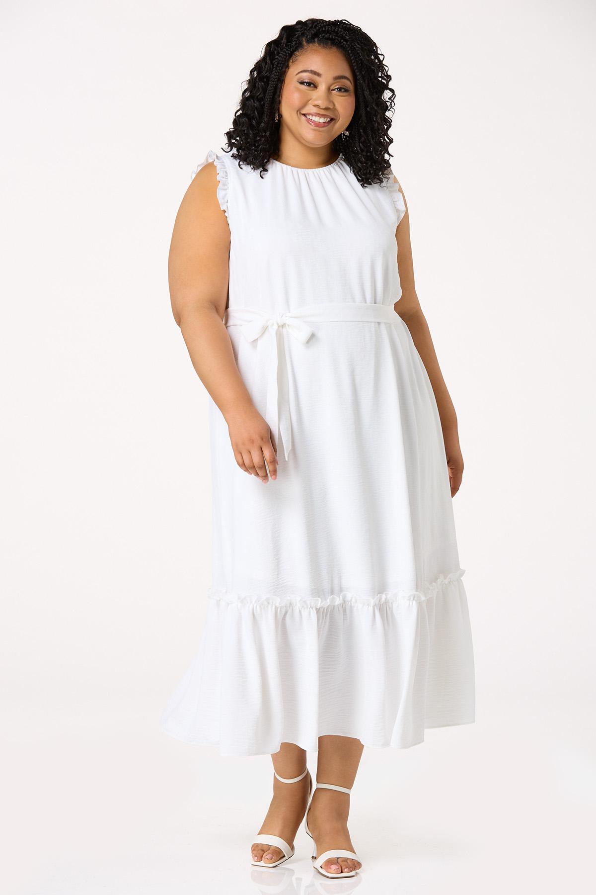  Cato Fashions | Cato Plus Size Solid Ruffled Trim Midi Dress