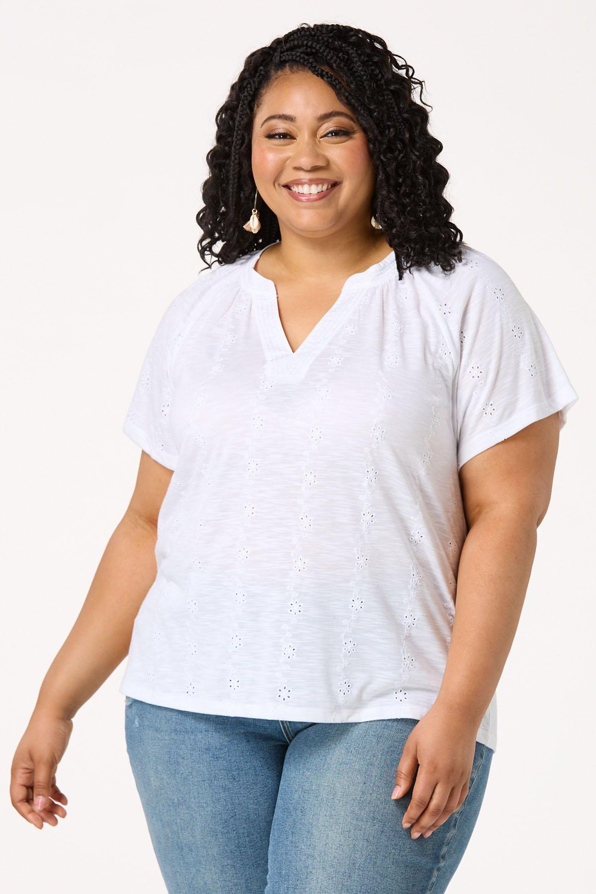  Cato Fashions | Cato Plus Size White Embroidered Eyelet Top