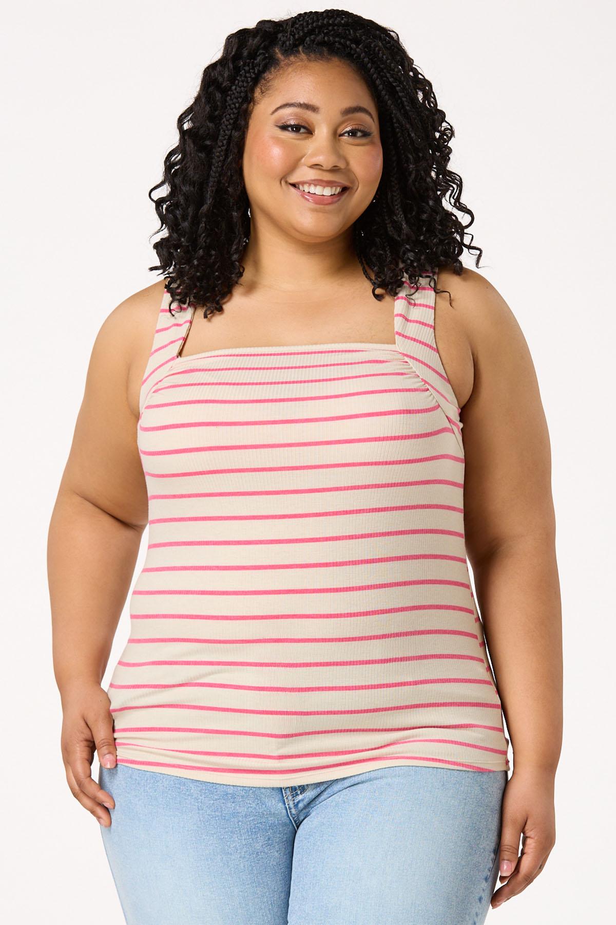  Cato Fashions | Cato Plus Size Ruched Pink Stripe Tank