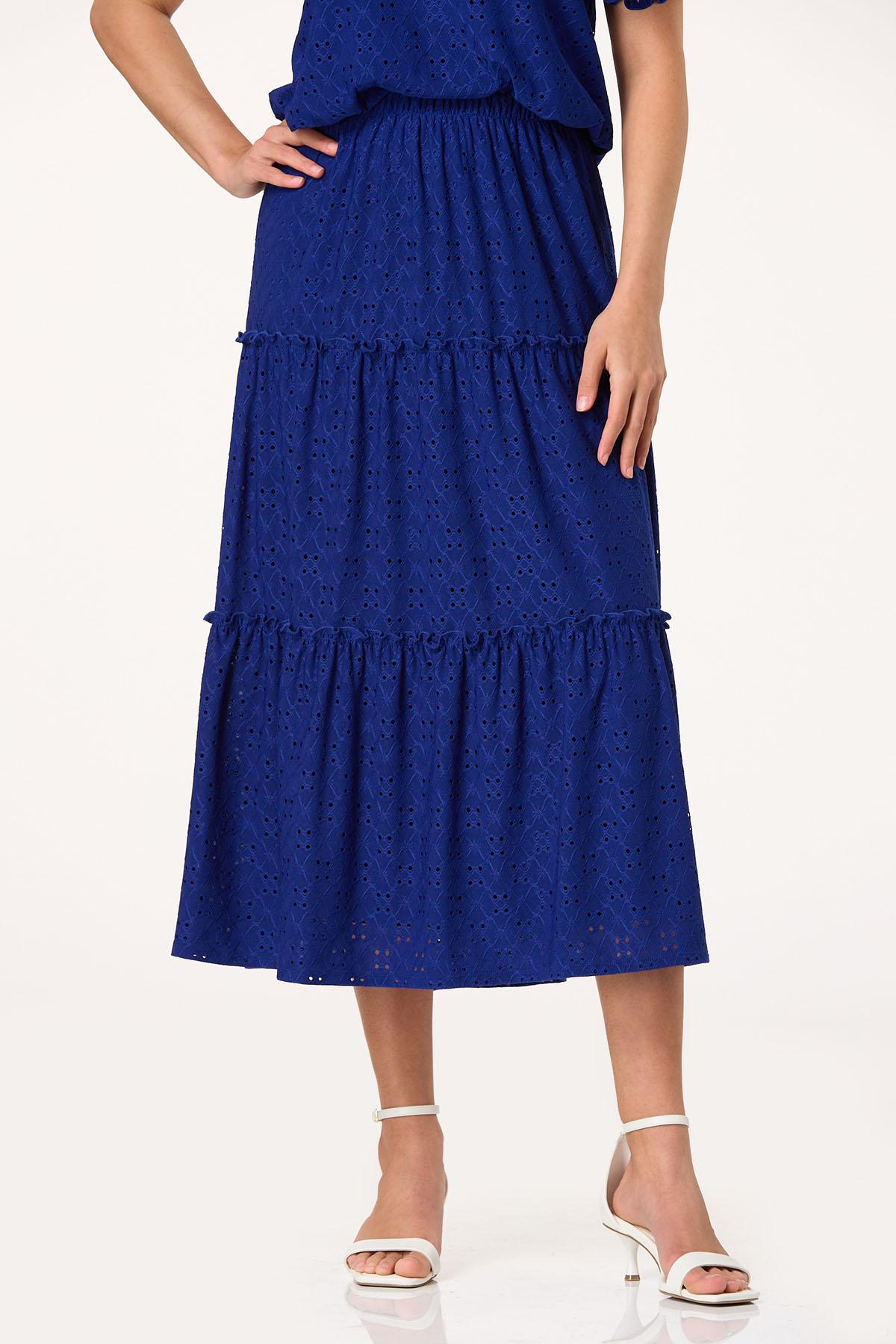 【NOT KNOWING】 Tiered Eyelet Maxi Skirt /追跡付 Women's Voile Tiered Eyelet Maxi Skirt | Lands' End