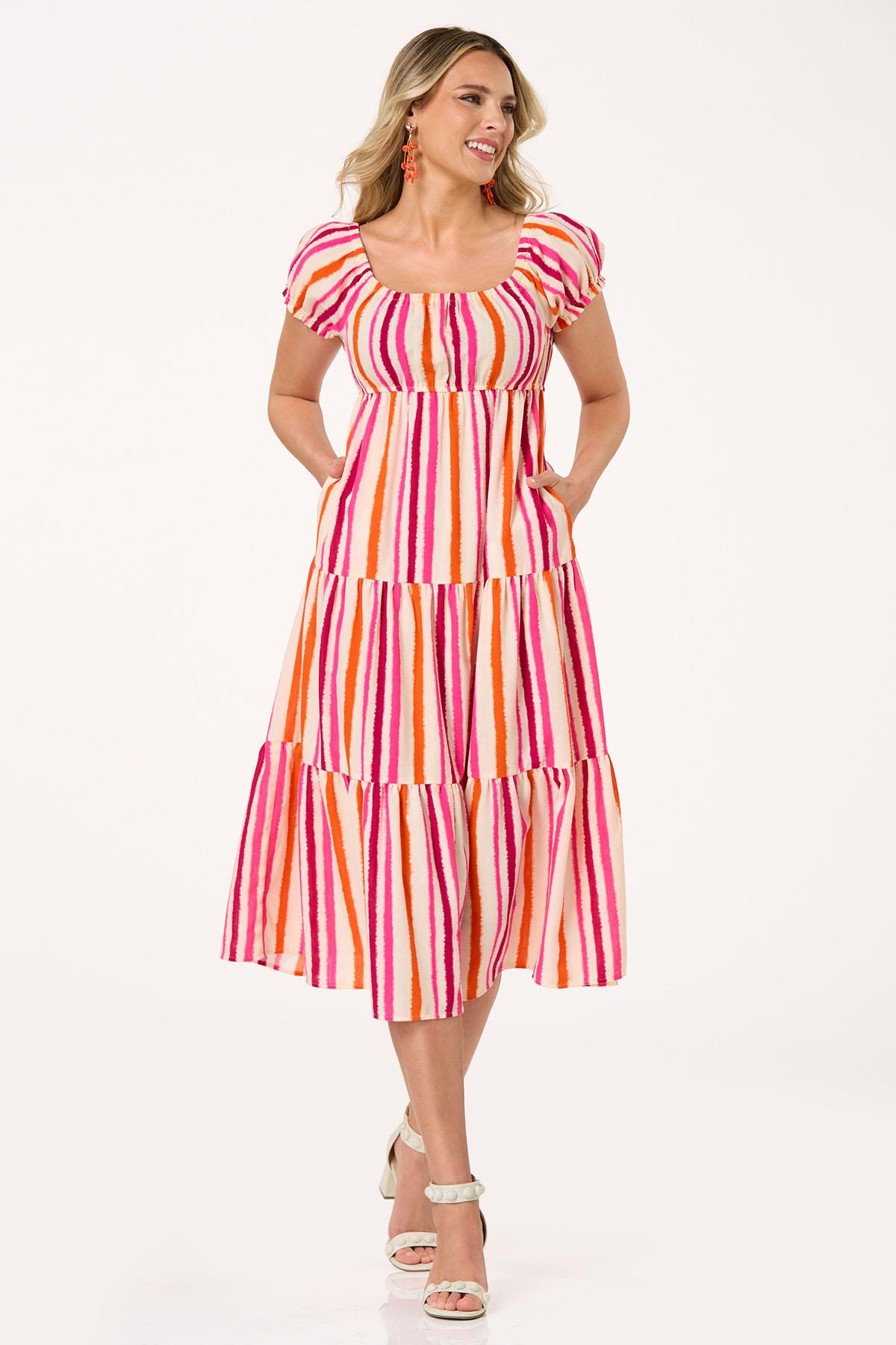  Cato Fashions | Cato Dye Stripe Puff Sleeve Midi Dress