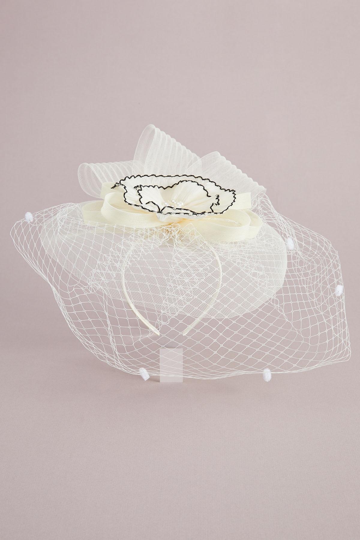 Cato Fashions | Cato Ruffle Flower Pearl Veil Fascinator