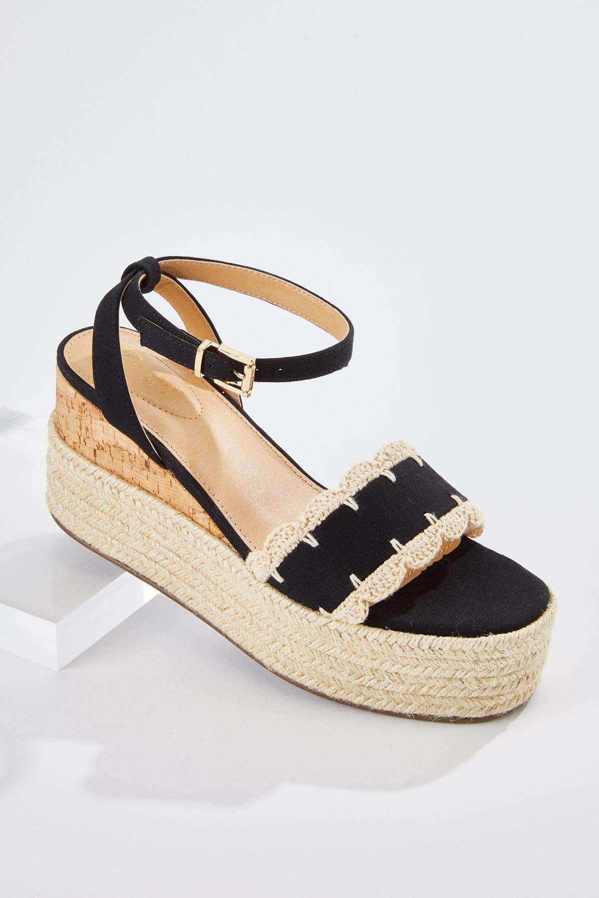  Cato Fashions | Cato Wide Width Crochet Trim Rope Wedge Sandals