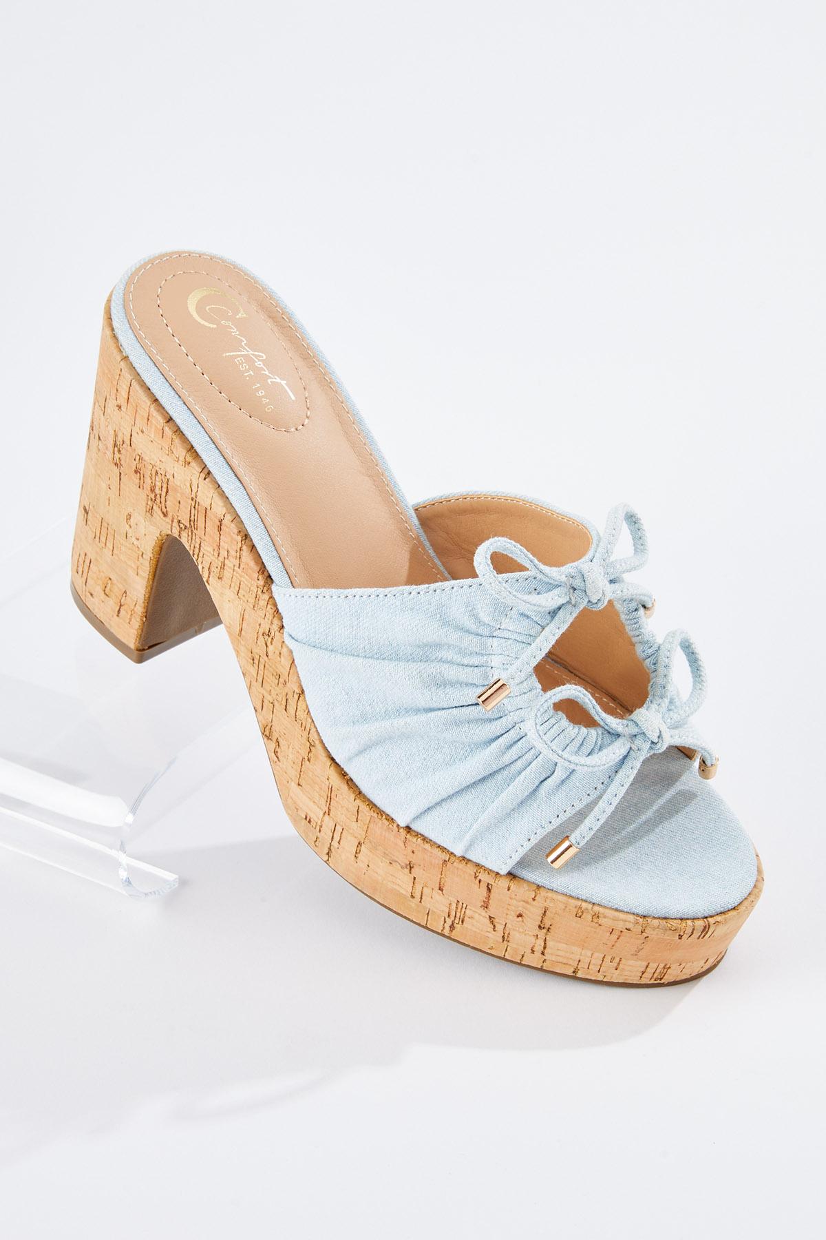 Cato Fashions | Cato Denim Bow Keyhole Platform Heels