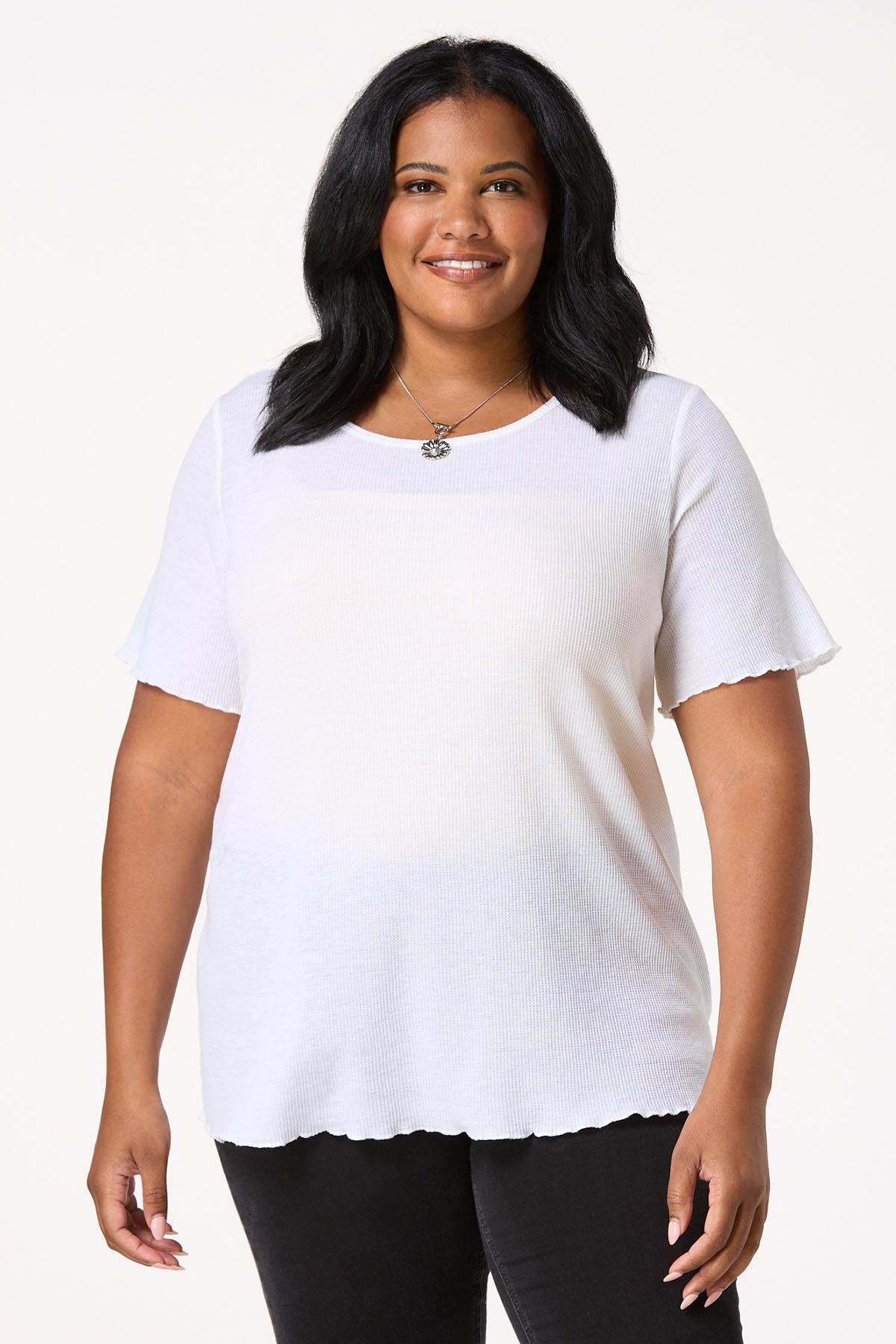  Cato Fashions | Cato Plus Size Waffled Lettuce Trim Top