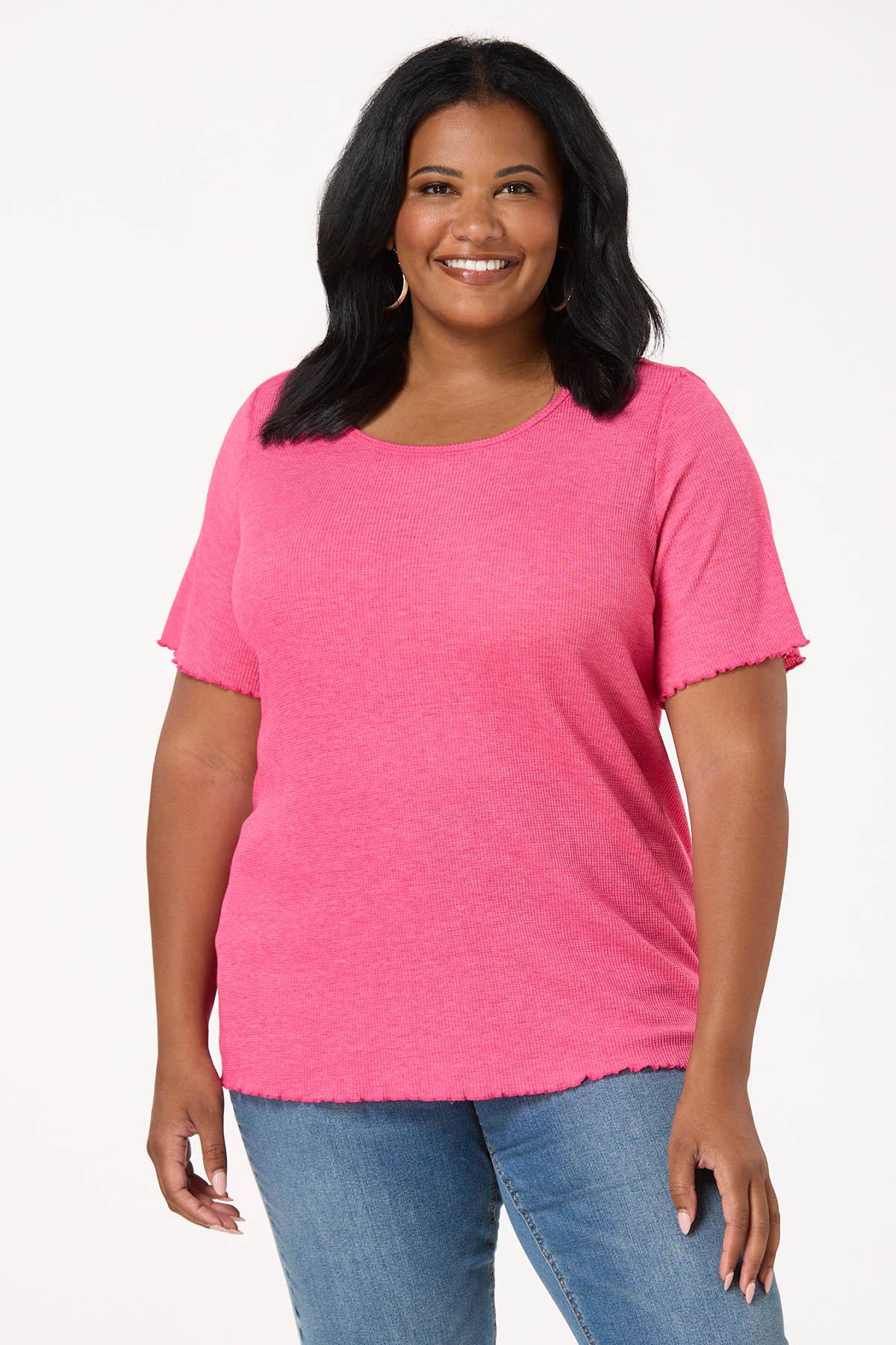  Cato Fashions | Cato Plus Size Waffled Lettuce Trim Top