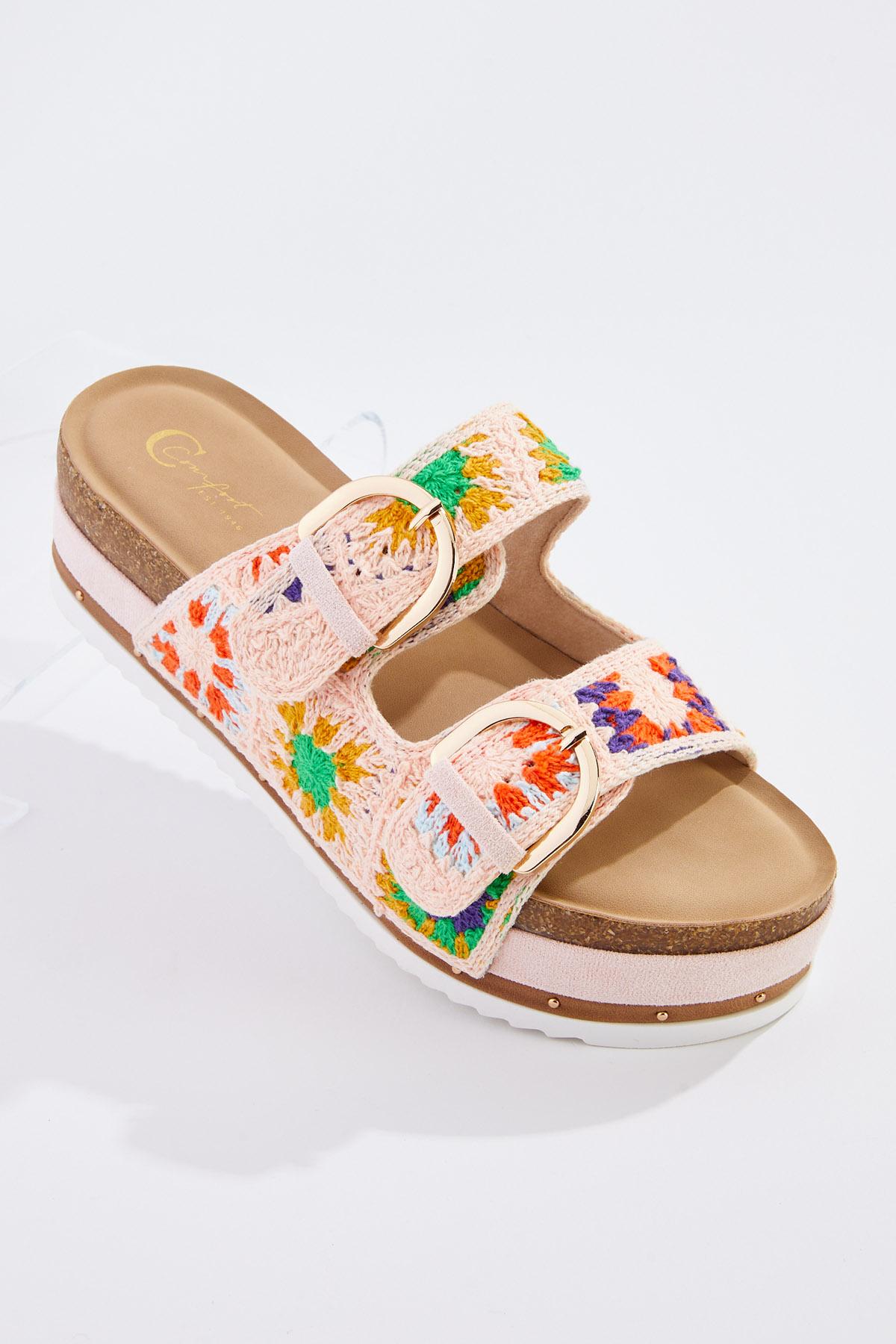  Cato Fashions | Cato Crochet Double Buckle Platform Wedges
