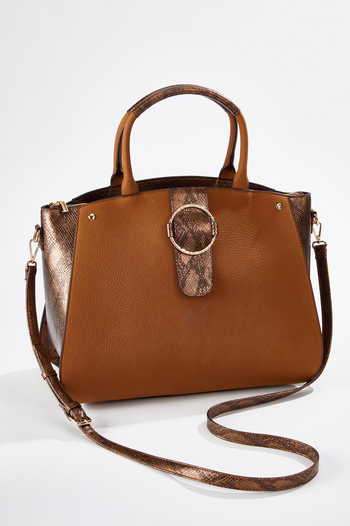  Cato Fashions | Cato Hammered Ring Mixed Media Satchel