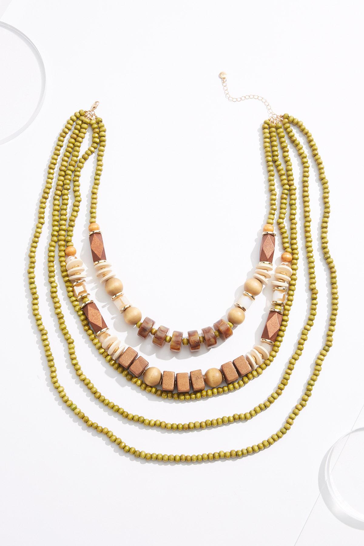  Cato Fashions | Cato Wood Beaded Layered Statement Necklace