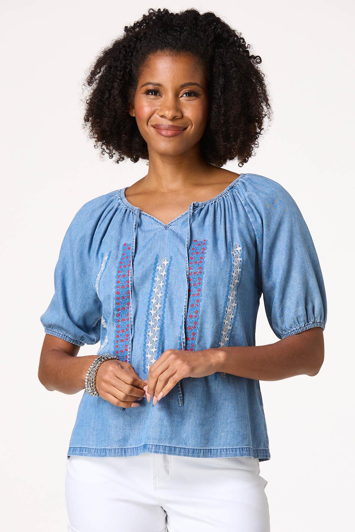売れ筋商品|||デモクラシー カットソー トップス レディース Women's Floral-Print Embroidered Top Chambray B 814xNp-LU-L._UY1000_.jpg