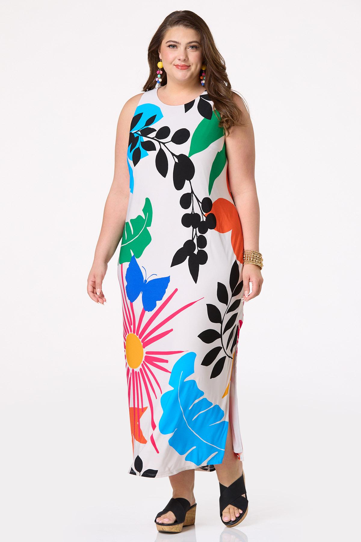 ワンピース MONOHA : 24SS / Cotton blended dress (2colors) Cato Fashions | Cato Plus Size Multicolor Tropical Icon Maxi