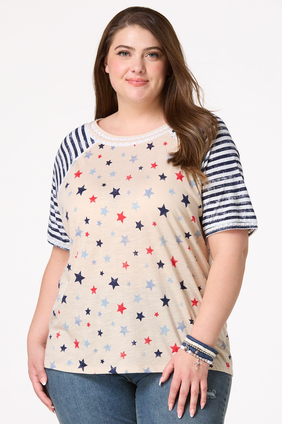  Cato Fashions | Cato Plus Size Star Stripes Baseball Top