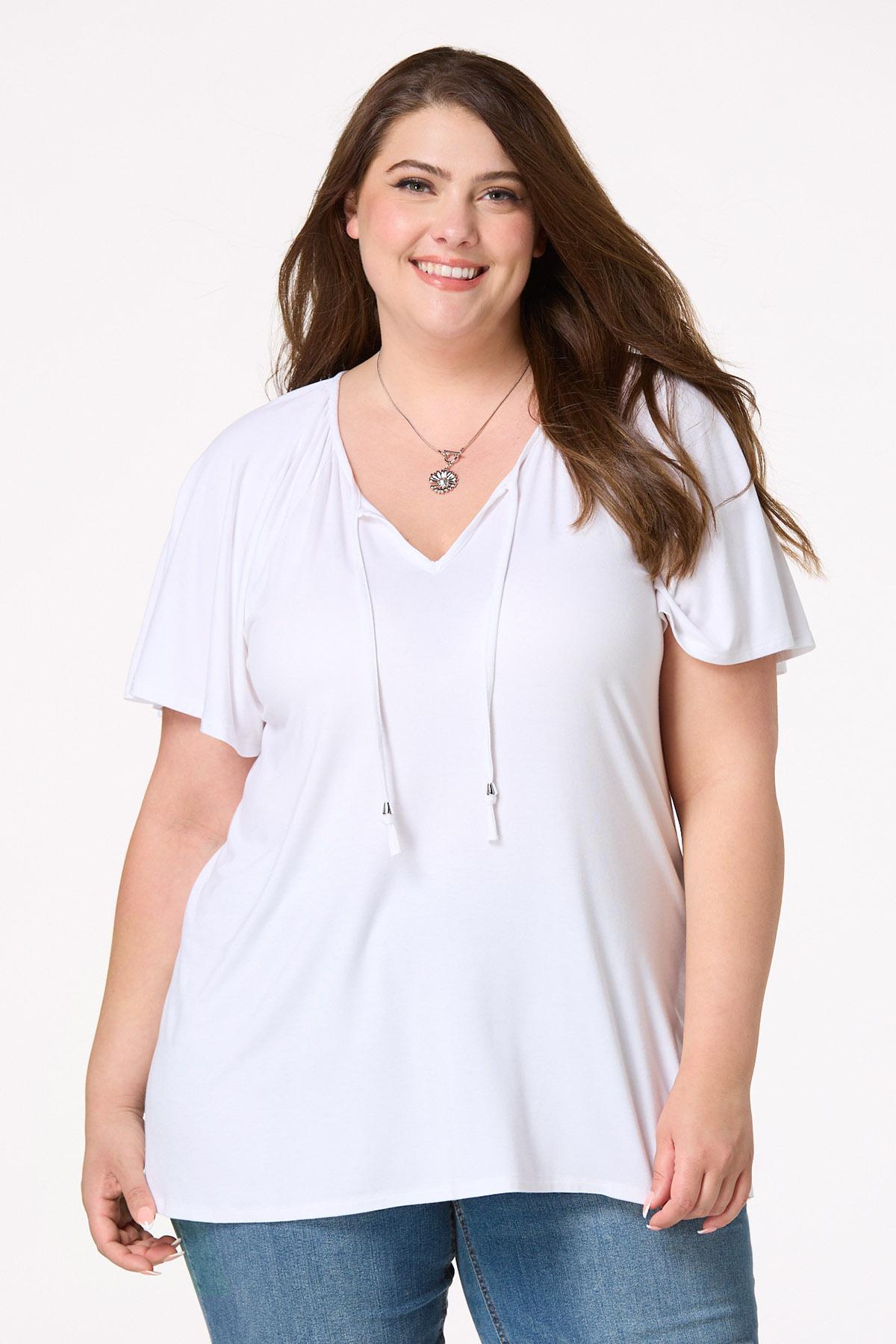  Cato Fashions | Cato Plus Size Flowy White V- Neck Top