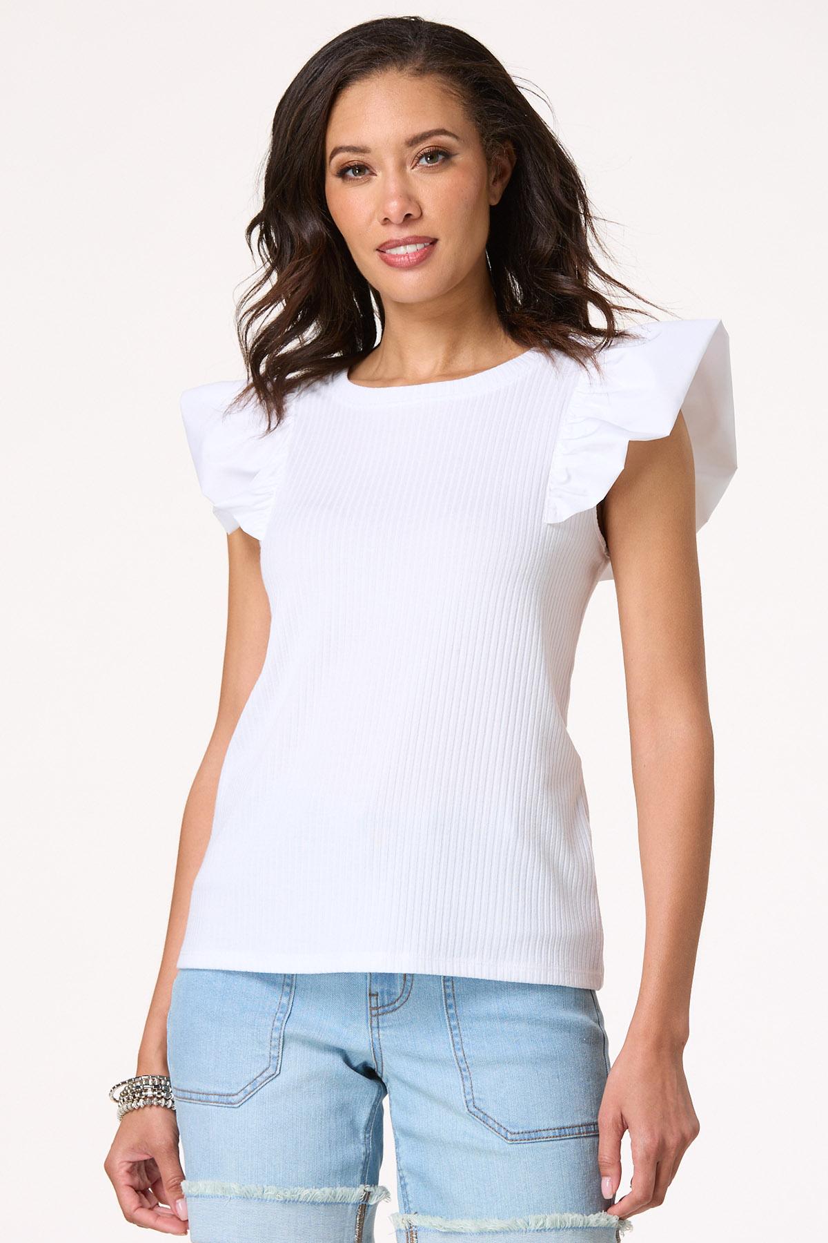  Cato Fashions | Cato White Flutter Sleeve Top