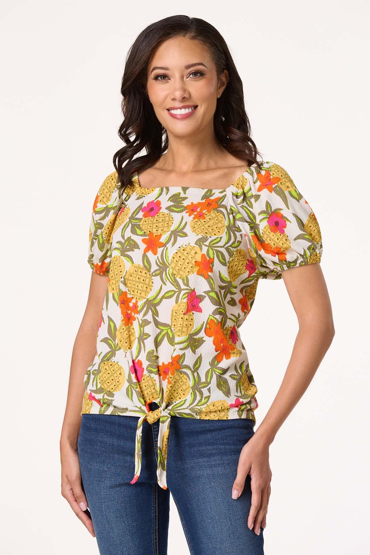  Cato Fashions | Cato Textured Pineapple Tie Hem Top