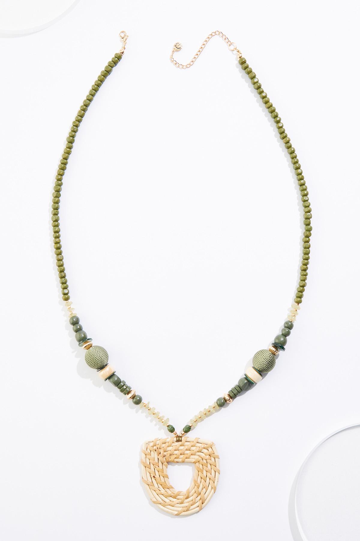 Cato Fashions | Cato Raffia Wood Long Pendant Necklace