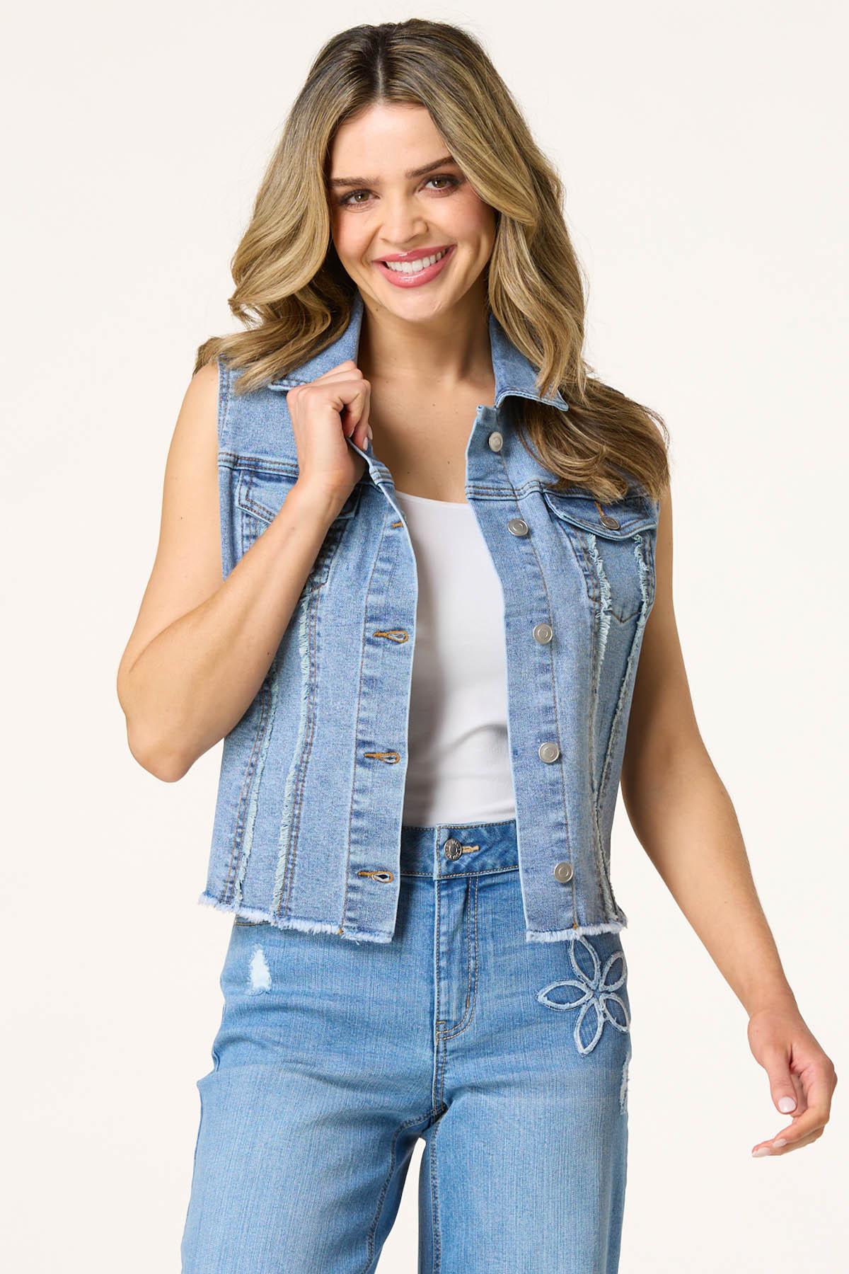 Cato Fashions | Cato Frayed Medium Wash Denim Vest