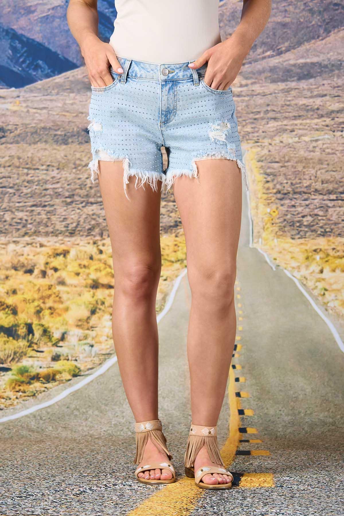  Cato Fashions | Cato Distressed Rhinestone Denim Shorts