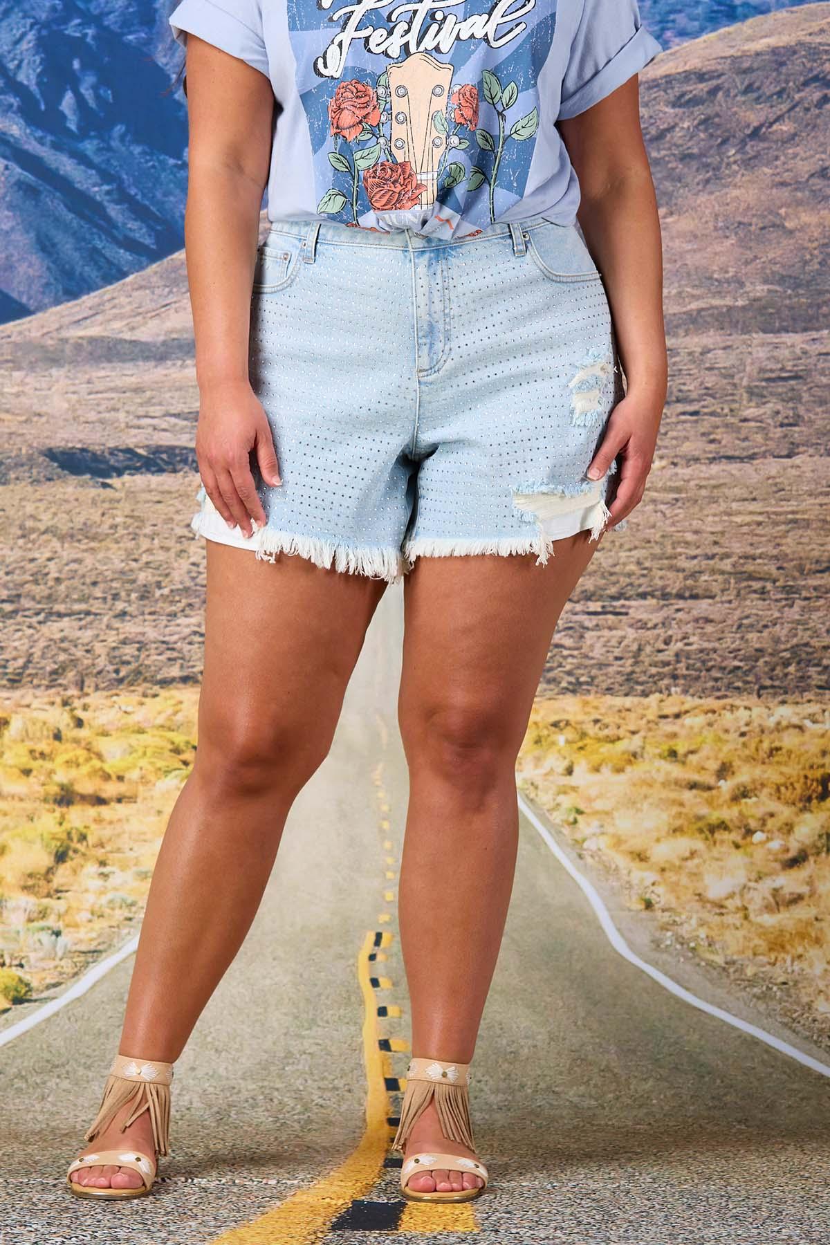  Cato Fashions | Cato Plus Size Distressed Rhinestone Denim Shorts