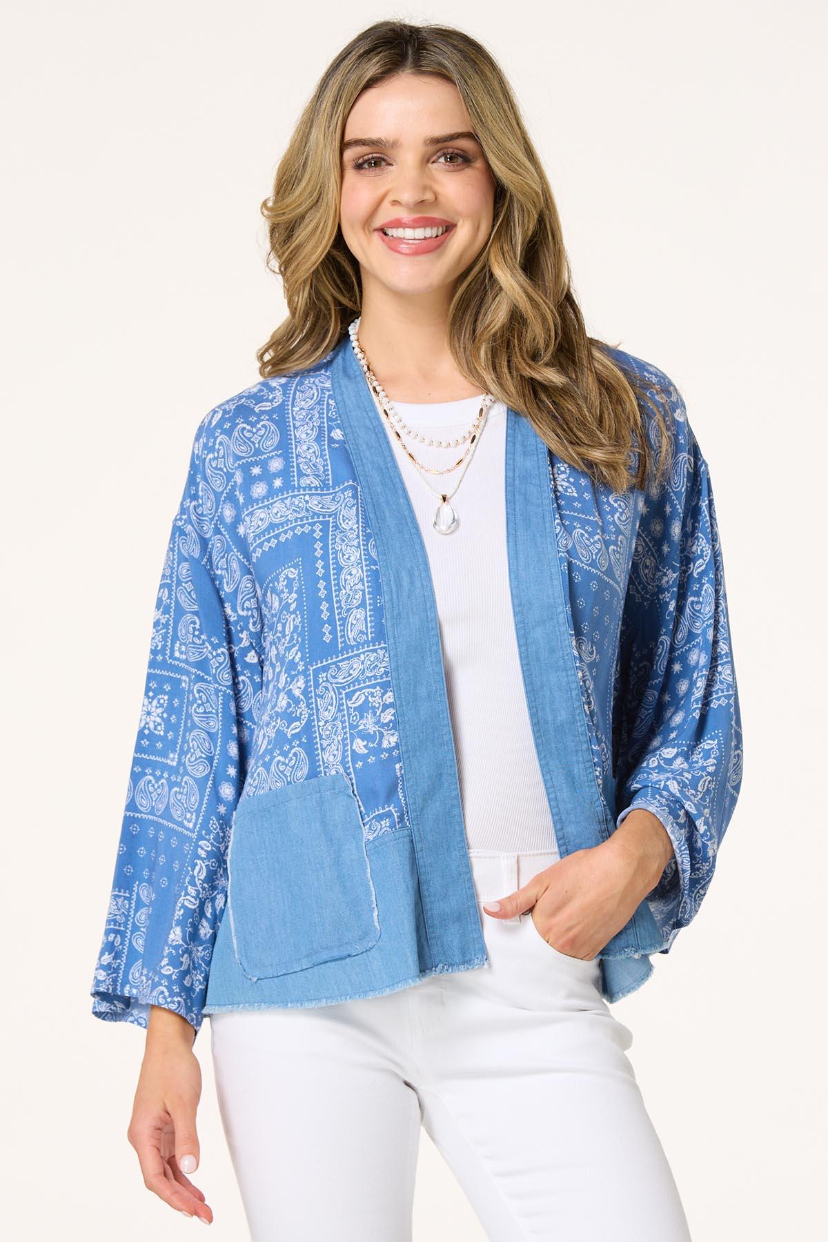 Cato Fashions | Cato Paisley Bandana Chambray Kimono