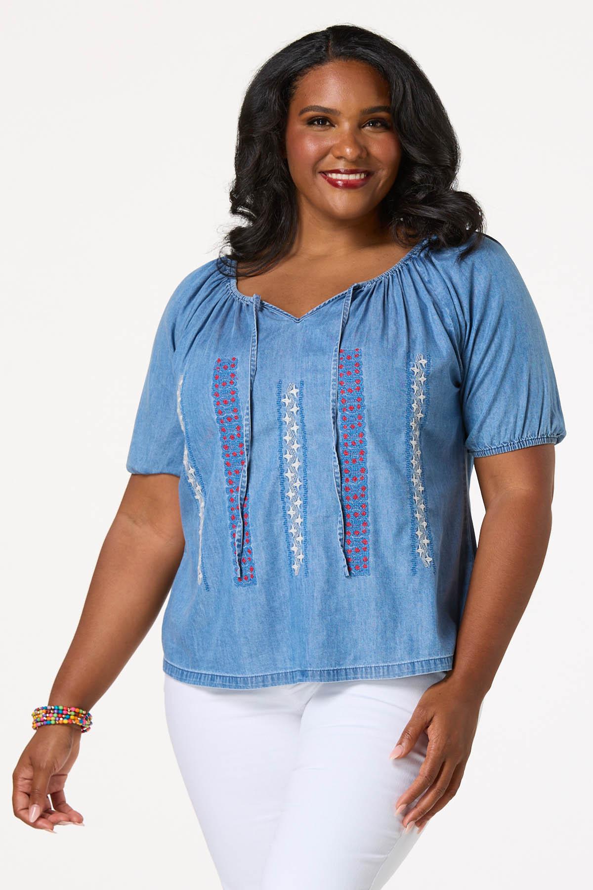 Cato Fashions | Cato Plus Size Embroidered Chambray Top