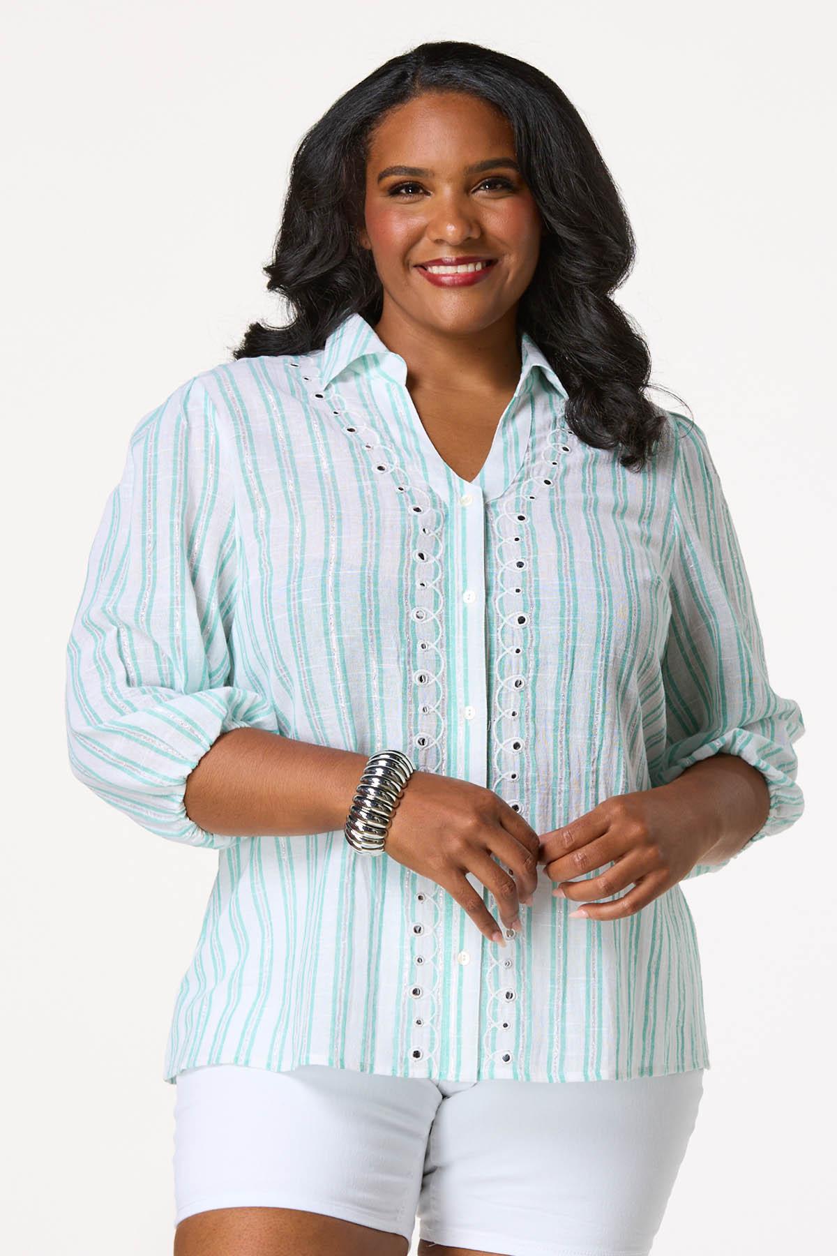 Cato Fashions | Cato Plus Size Stripe Embroidered Swirl Shirt