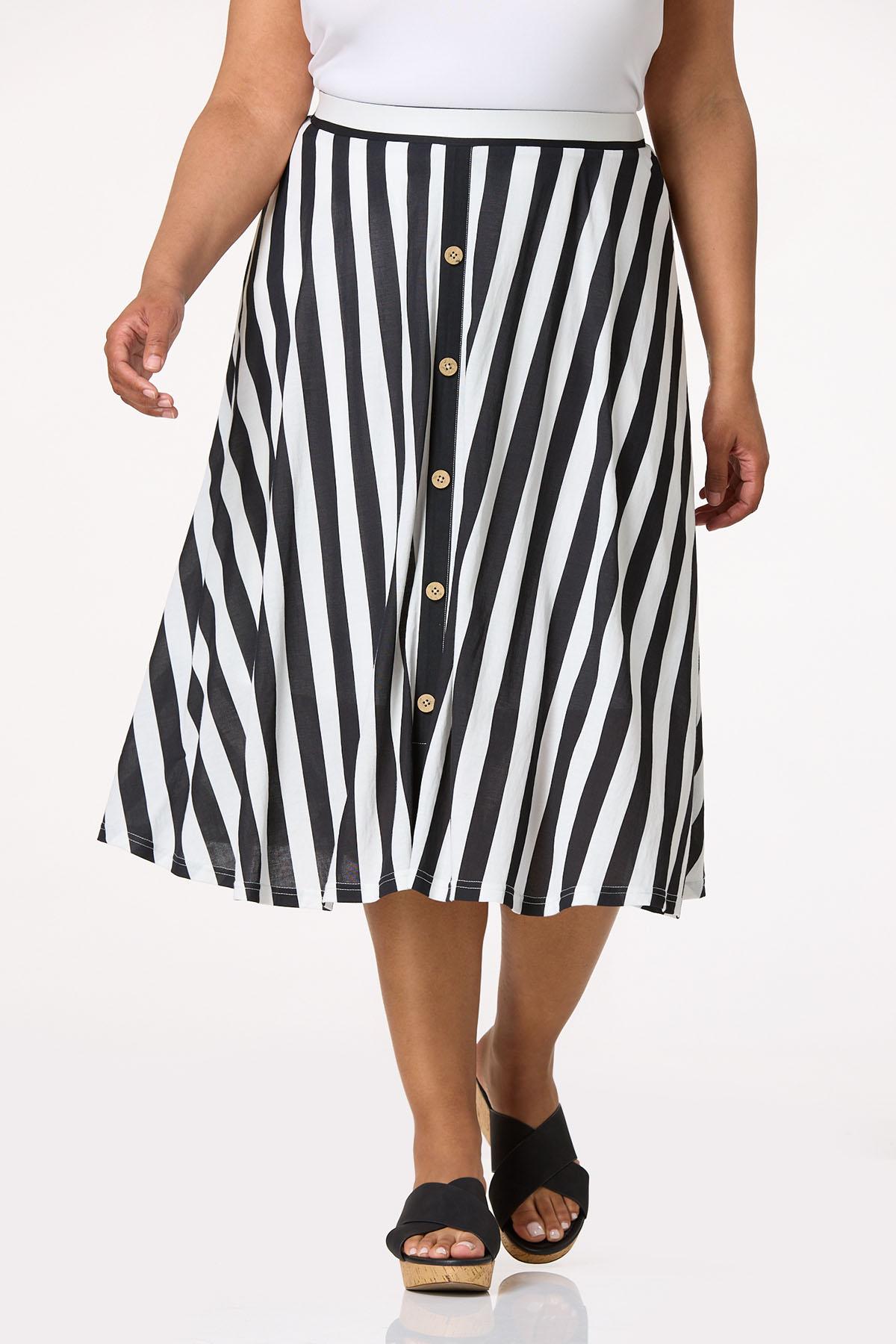 Cato Fashions Cato Plus Size Black White Stripe Midi Skirt