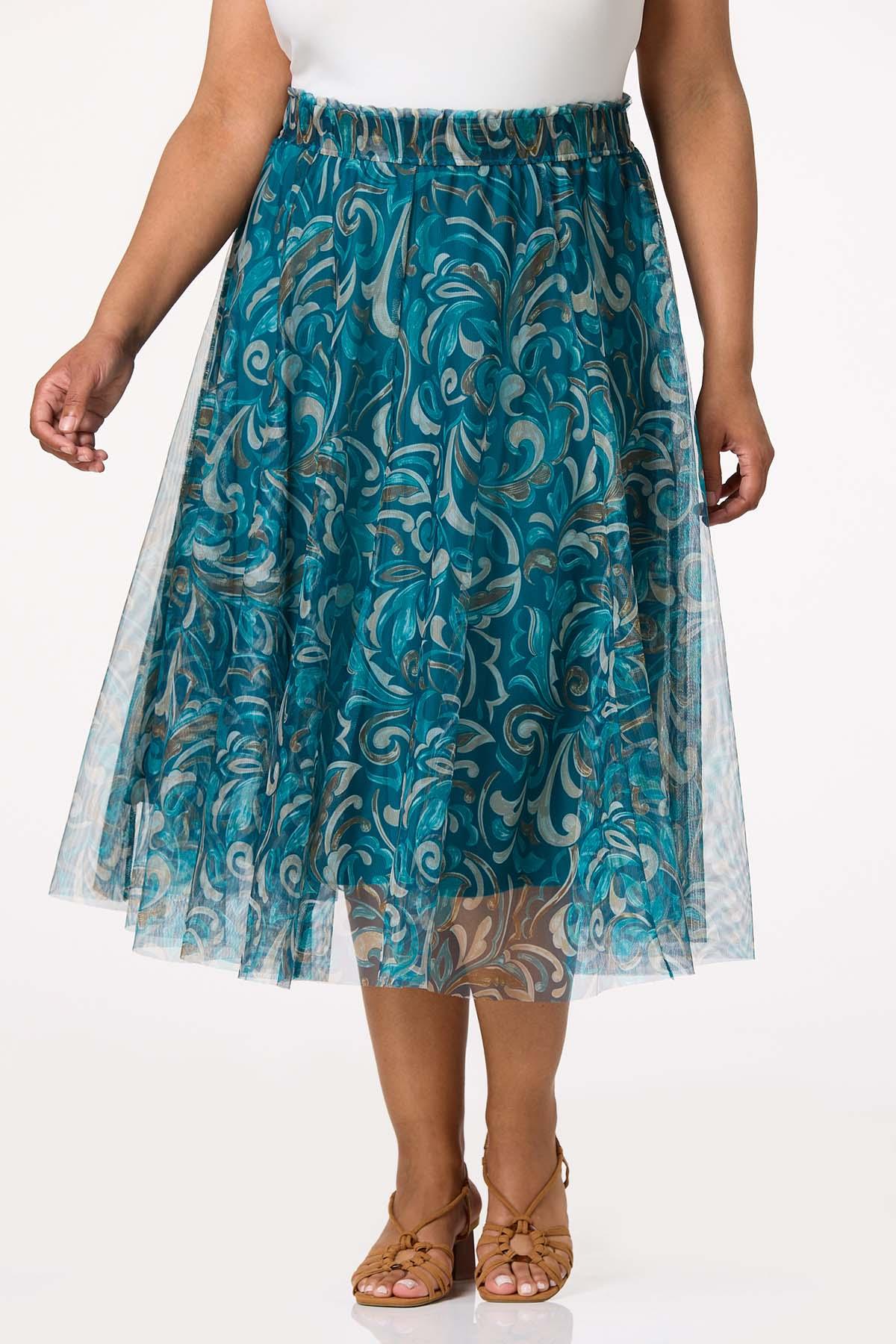 Cato Fashions | Cato Plus Size Mesh Scroll Midi Skirt