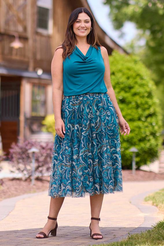 Cato Fashions | Cato Plus Size Mesh Scroll Midi Skirt