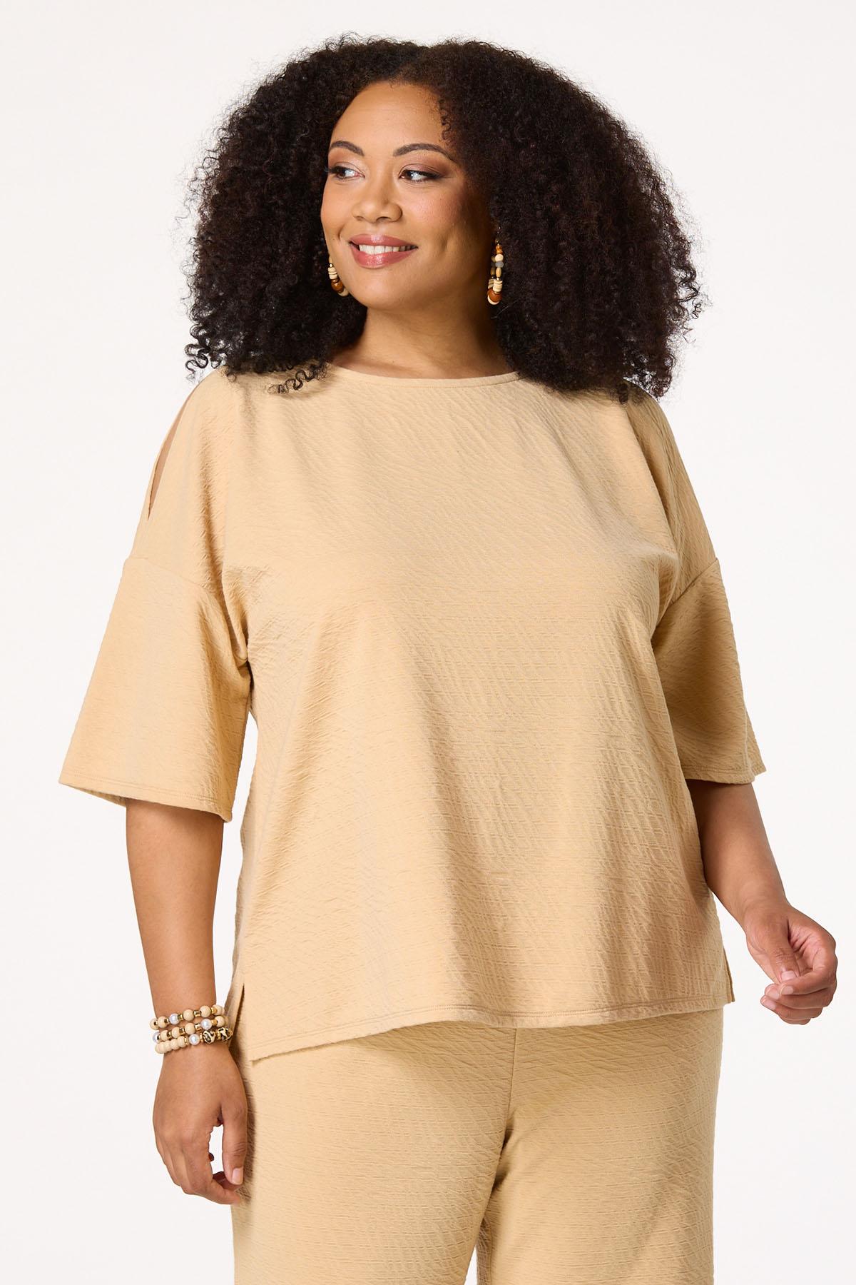  Cato Fashions | Cato Plus Size Textured Cold Shoulder Top