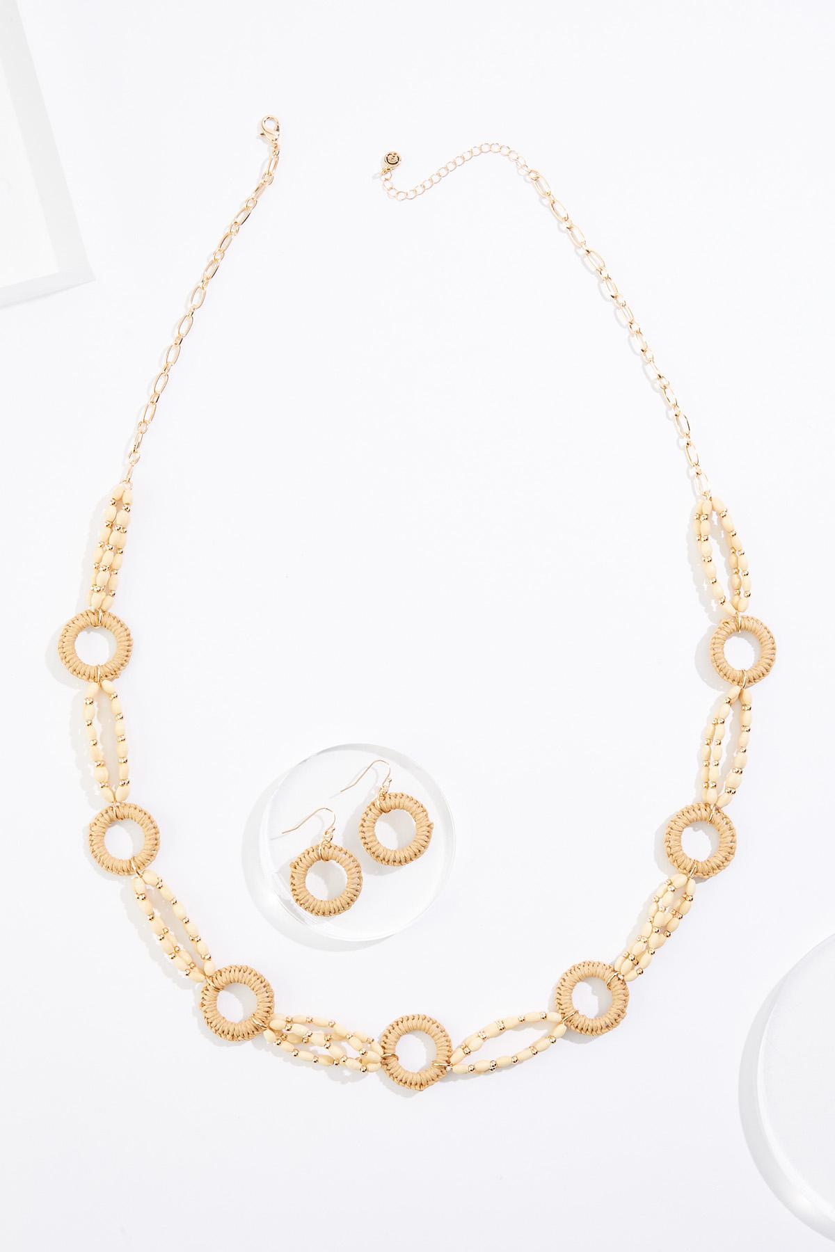 Cato Fashions | Cato Raffia Circle Wood Long Necklace Set