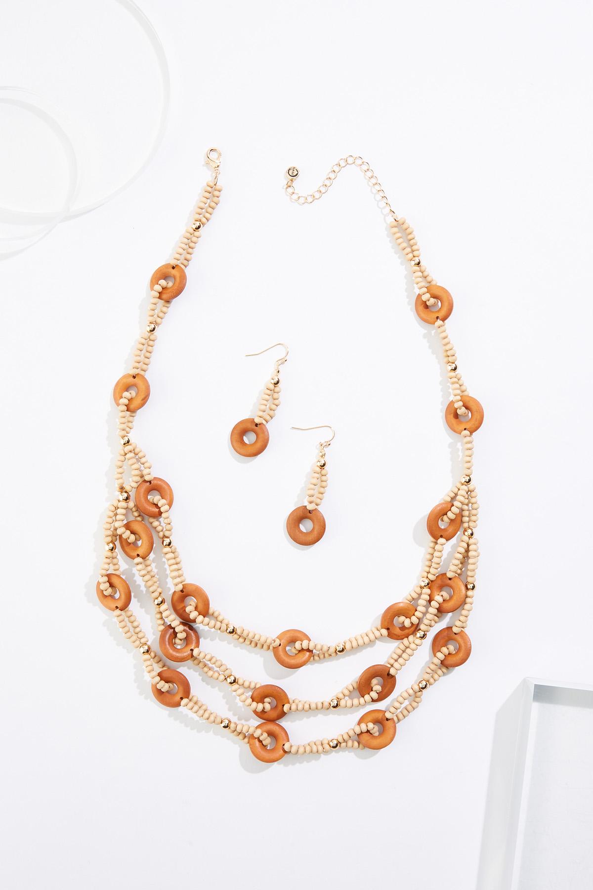Cato Fashions | Cato Linked Wood Row Necklace Set