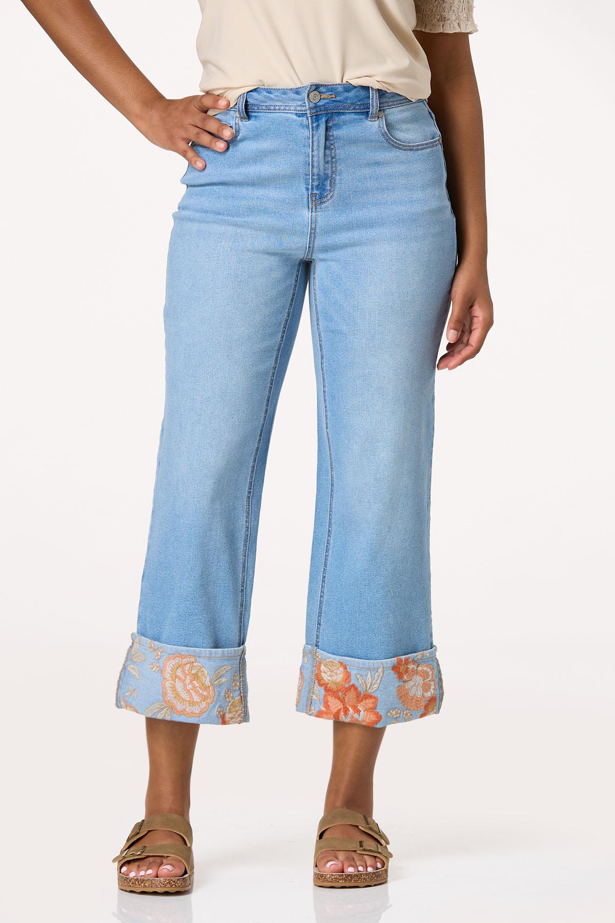  Cato Fashions | Cato Cropped Floral Embroidered Cuffed Jeans