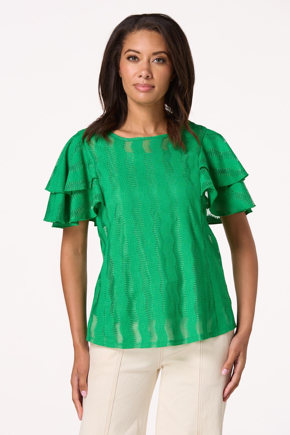 Cato Fashions | Cato Green Textured Flutter Sleeve Top