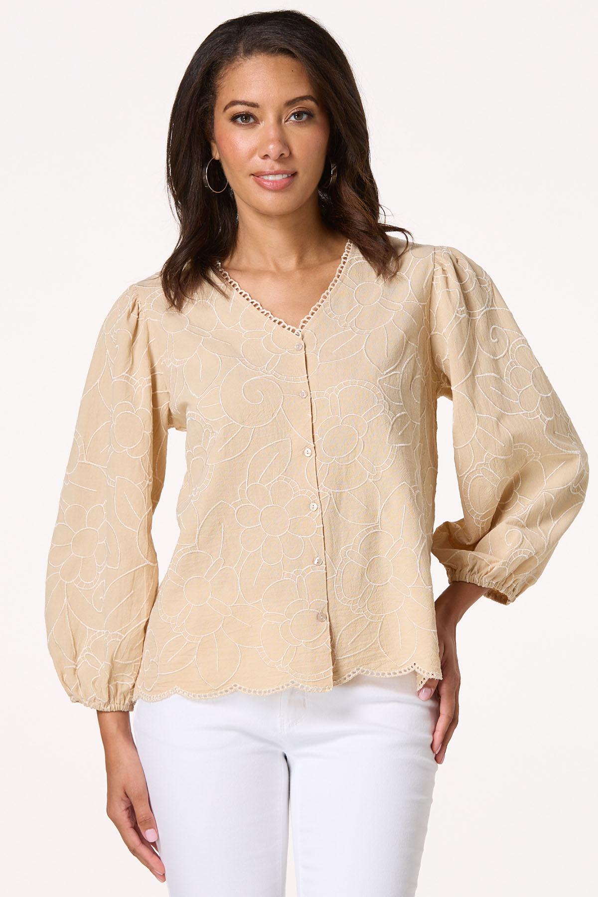  Cato Fashions | Cato Floral Embroidered Balloon Sleeve Top