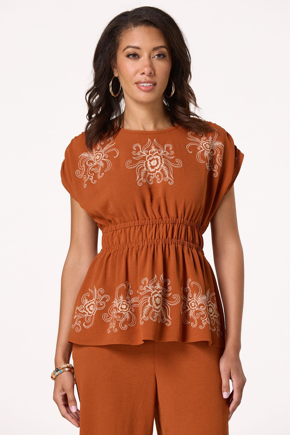  Cato Fashions | Cato Embroidered Floral Airflow Cinch Top