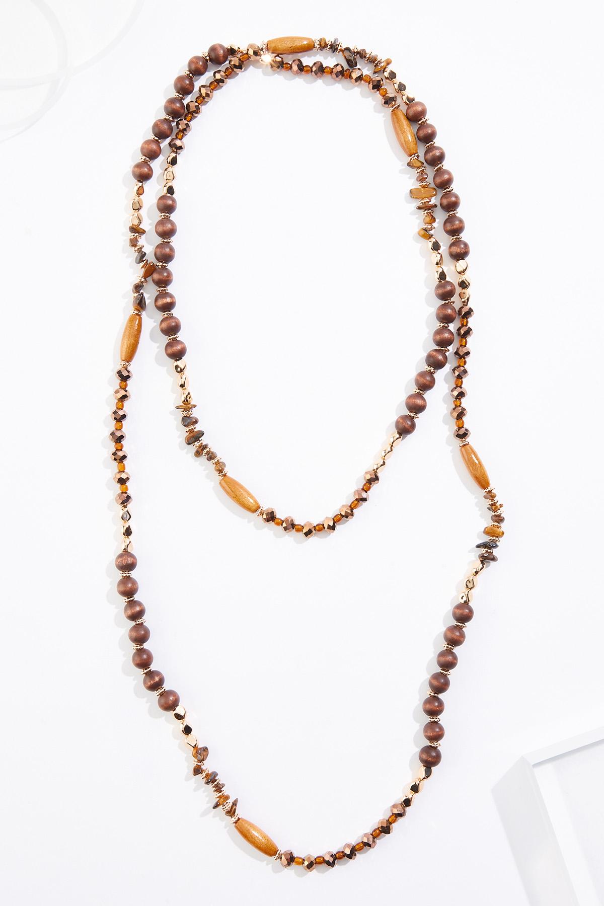  Cato Fashions | Cato Semi- Precious Gold Wood Beaded Long Layered Necklace