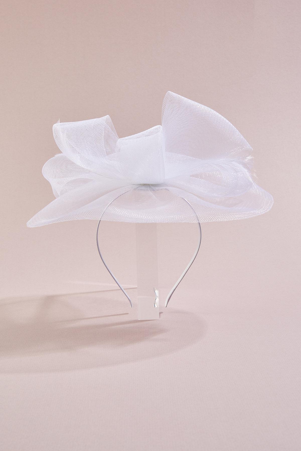  Cato Fashions | Cato Bright White Mesh Bow Fascinator
