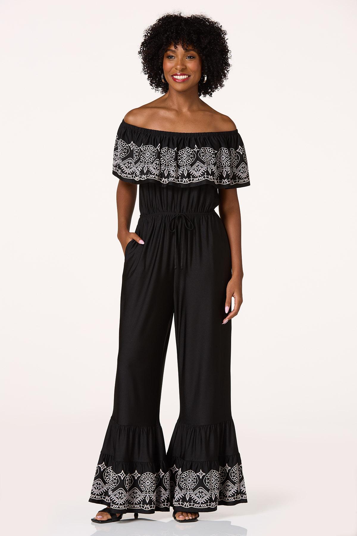  Cato Fashions | Cato Flounced Off Shoulder Embroidered Jumpsuit