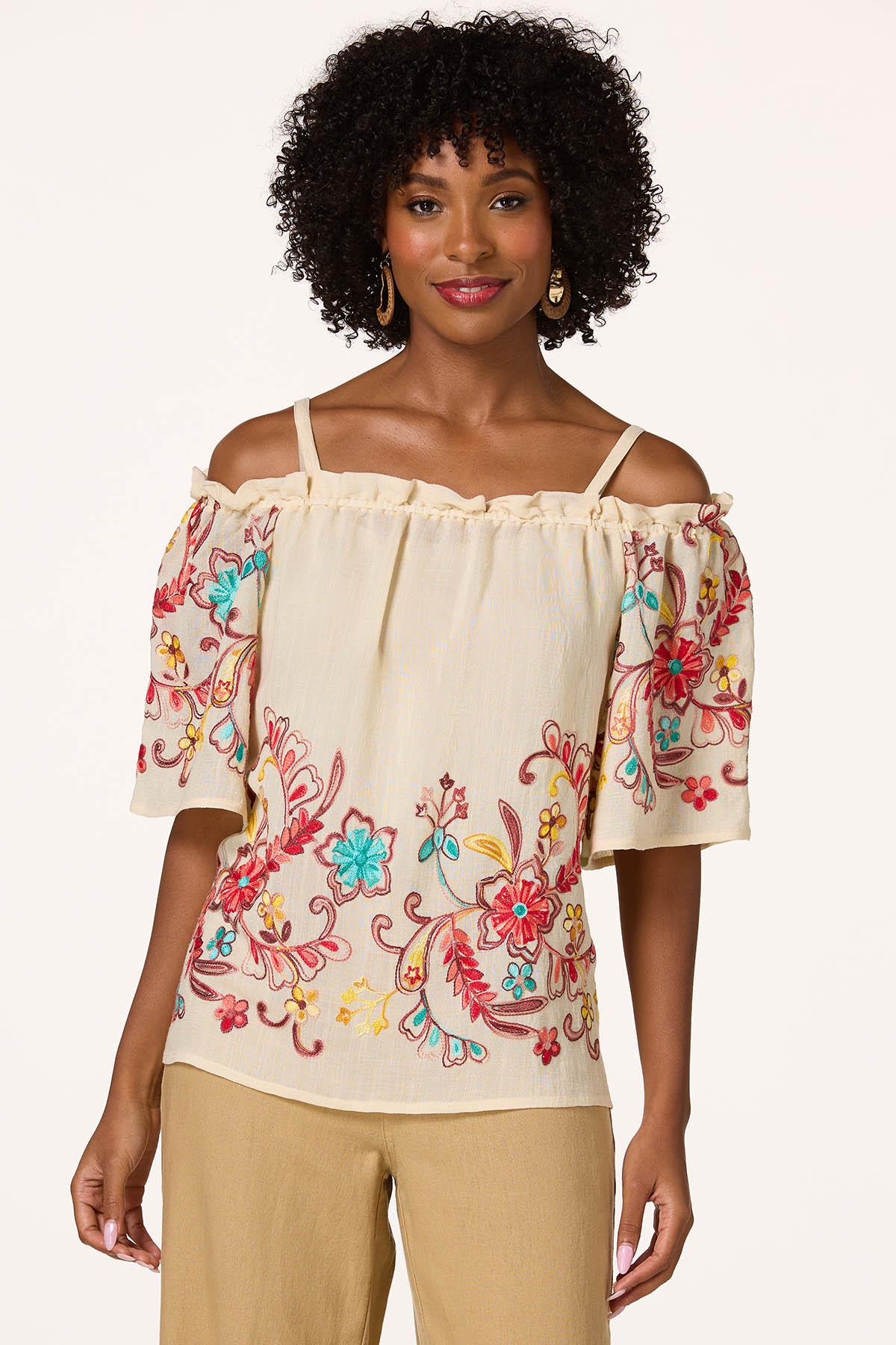 Cato Fashions | Cato Embroidered Cold Shoulder Top