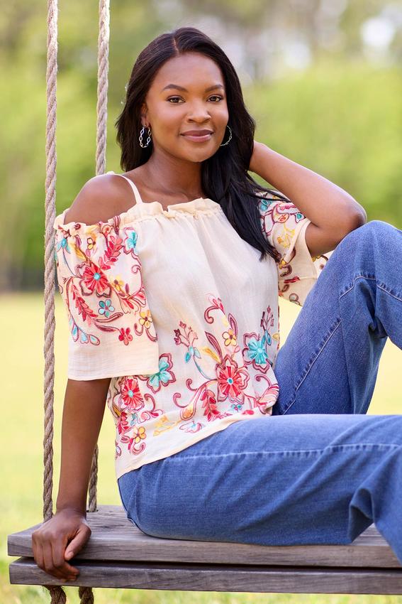 Cato Fashions | Cato Embroidered Cold Shoulder Top