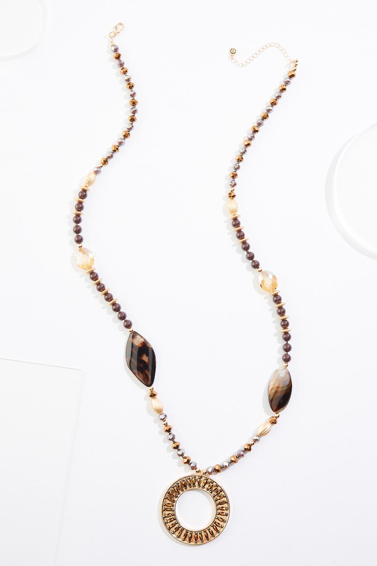  Cato Fashions | Cato Semi- Precious Gold Wood Beaded Long Layered Necklace