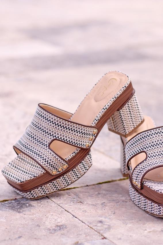 Cato Fashions | Cato Raffia Platform Slide Sandals