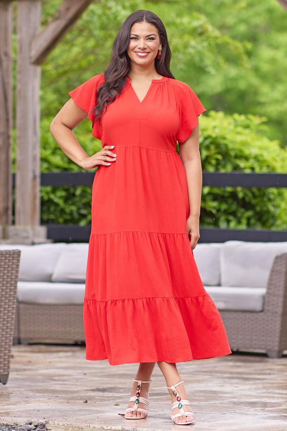  Cato Fashions | Cato Plus Size Tiered Flutter Sleeve Midi Dress