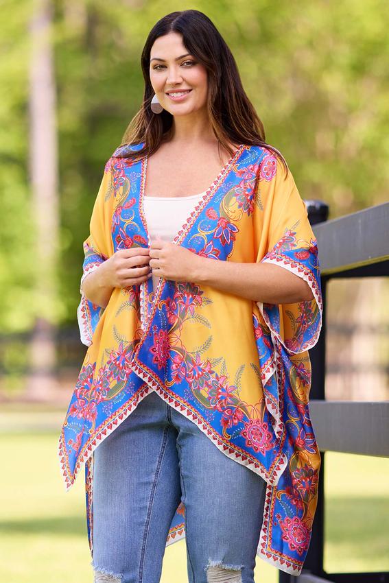 Cato Fashions | Cato Floral Placement Silky Kimono