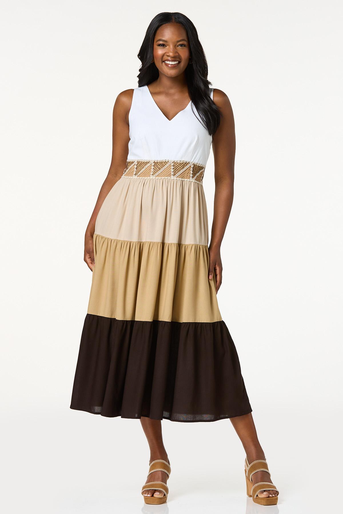 Cato Fashions | Cato Crochet Inset Colorblock Dress