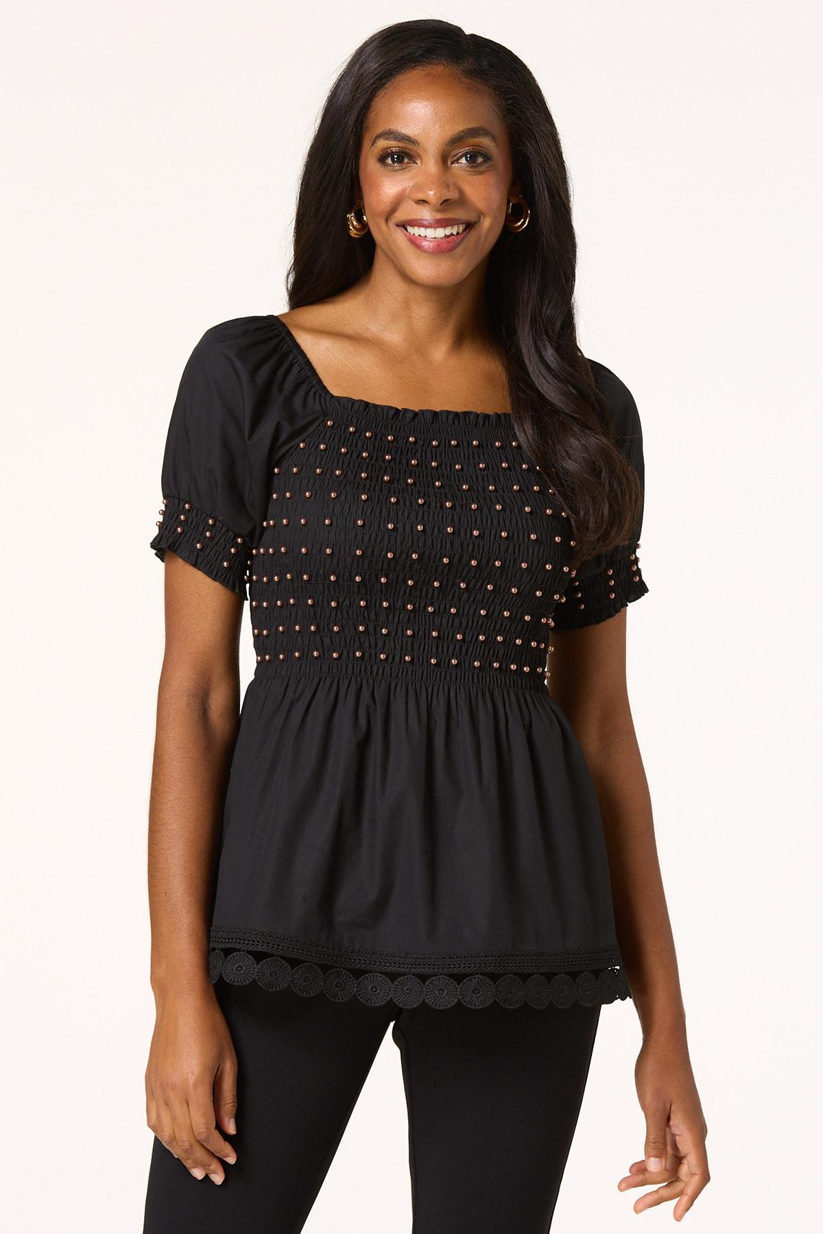 Cato Fashions | Cato Smocked Bead Embellished Top