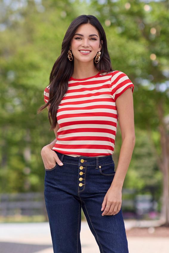  Cato Fashions | Cato Red White Striped Crew Top