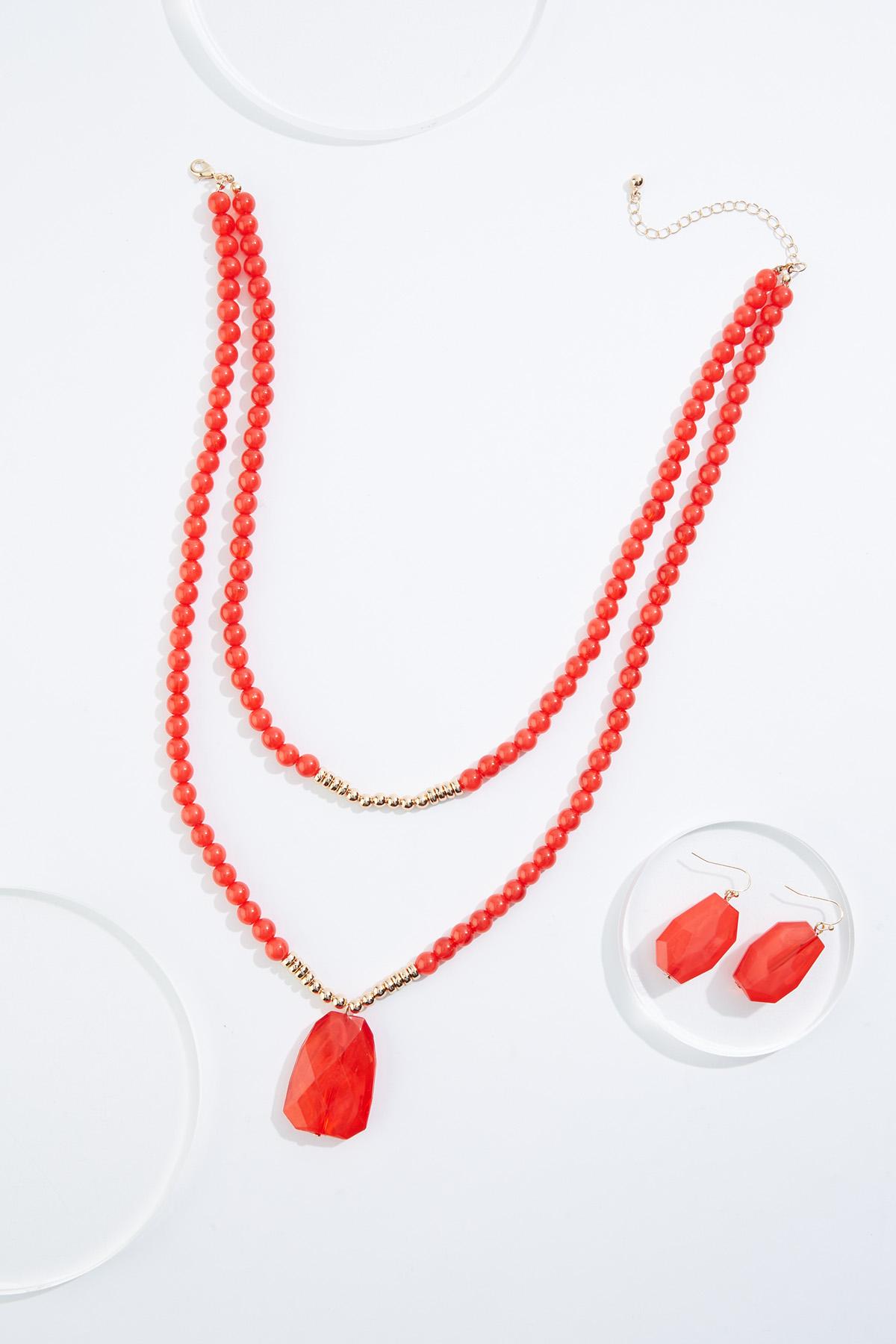 Cato Fashions Cato Resin Layered Round Bead Pendant Necklace